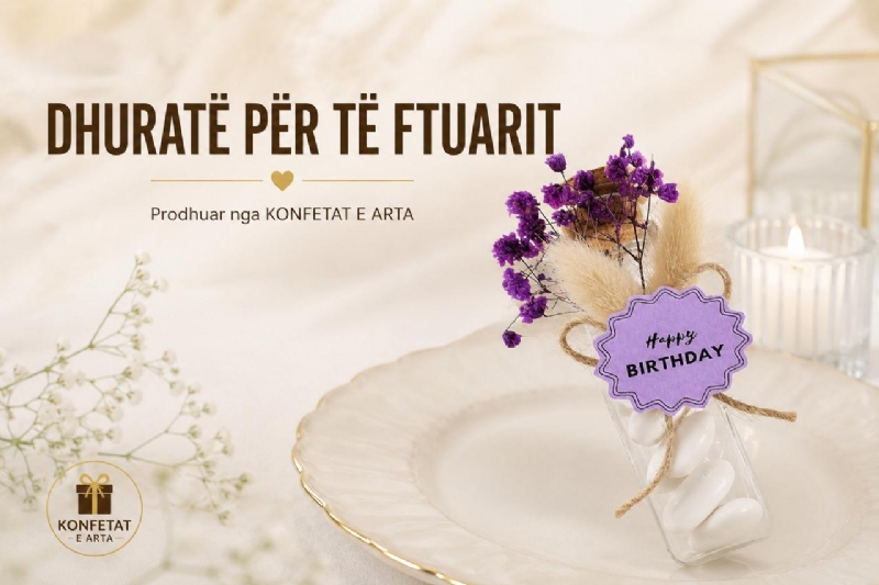 konfete prej qelqi e peronalizuar me etiket